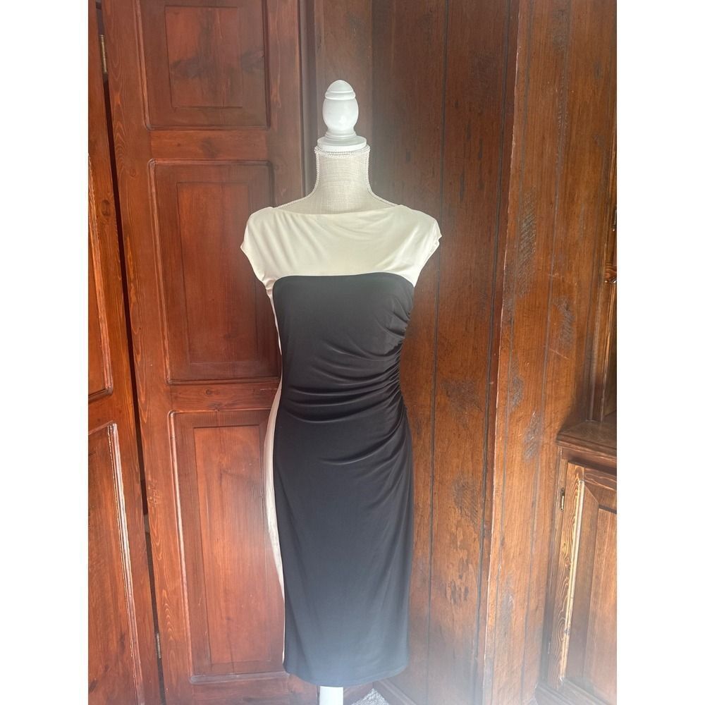 Womens Lauren Ralph Lauren Black & Ivory Colorblock Sheath fitted Dress‎ size 2